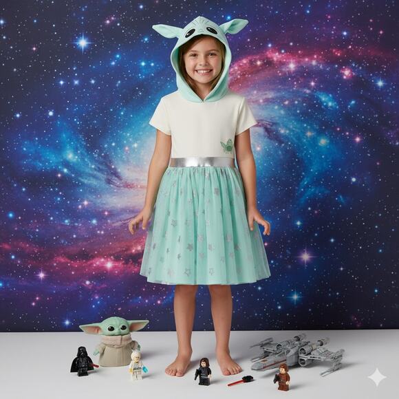 Star Wars The Mandalorian “The Child” Grogu Hooded Tutu Cosplay Dress Size 7/8 - Picture 2 of 9